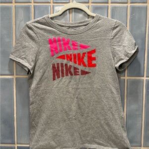Nike Gray Tee with Pink, Red & Maroon Stacked Logos